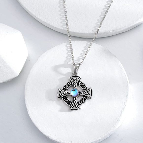 LUHE Jewelry - LUHE Celtic Cross  Women Moonstone 925 Sterling Silver Celtic Necklace